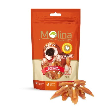 Molina delicacy for dogs of small breeds, bones with dried chicken, 50 g