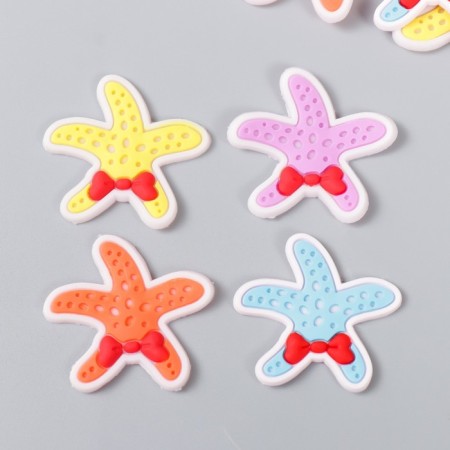 Decor for creativity rubber "Sea star with a bow" set 16 pcs MIX 3.5x3.5 cm