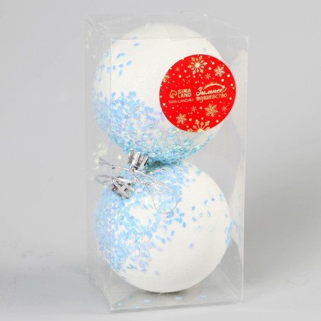 Set of balls plastic D-8 cm, 2 pcs "Winter Lighting" of the White and Blue-1