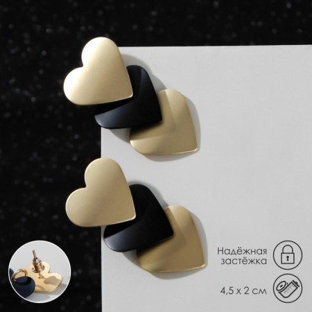 Earrings Metal "Trend" hearts, black-gold color