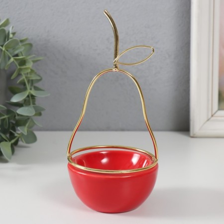 Souvenir ceramics, metal stand "pear" red with gold 8x8x17 cm-1