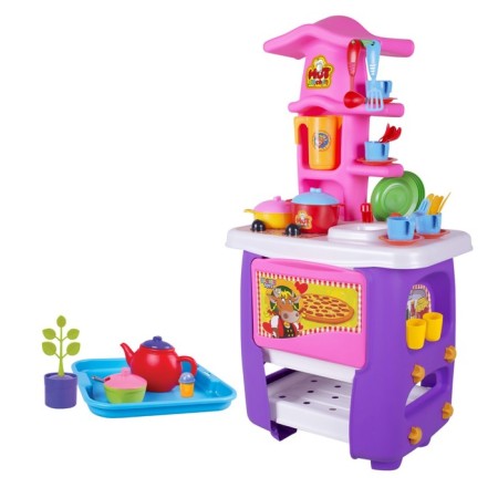 Hut Kitchen game kitchen, with a set, 45 items, the color of a violet pink