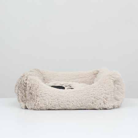 Stear with a pillow, fur, satin, perioteum, 45 x 45 x 15 cm, beige-1