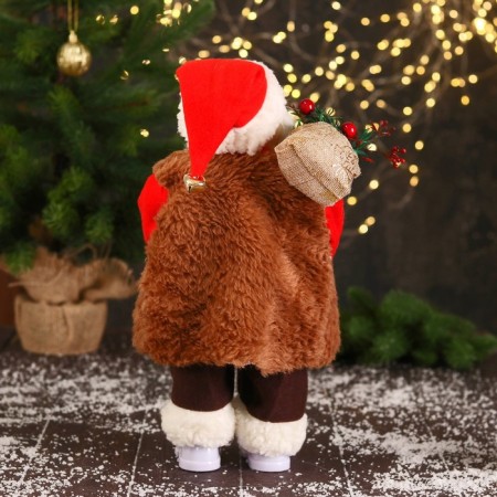 Santa Claus "in red sheepskin coat, with a flashlight" moves, shoes glow, 17x35 cm-2