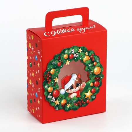 Gift box New Year's Folding with 3D effect "New Year's Wreath", 18 x 15 x 7.5 cm, New Year-1