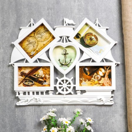 Photo frame Plastic in 5 photos 10x15, 12x12 cm "Ship" White 38x48 cm