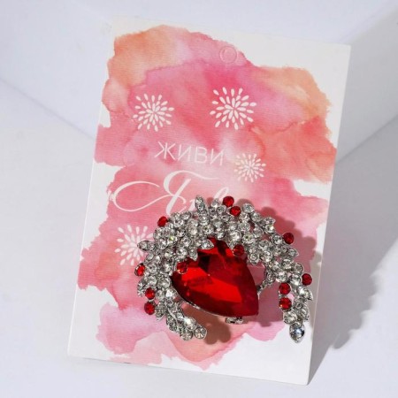 Brooch "Empress" crescent, white-red color in silver-2