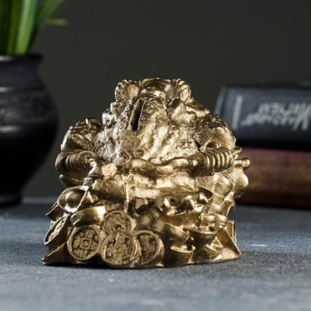 Piggy bank "Toad on money" bronze, 11x9x9cm-2