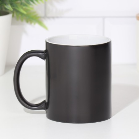 Sublimation mug, chameleon, ceramic with a logo, black color, volume 320 ml-3