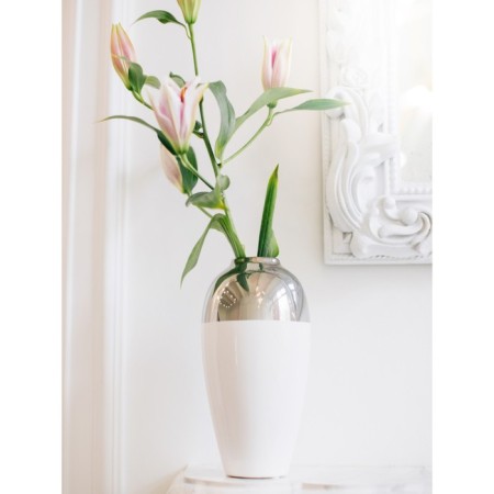 Decorative vase "Shik", 12.5 × 12.5 × 25 cm, white color with silver