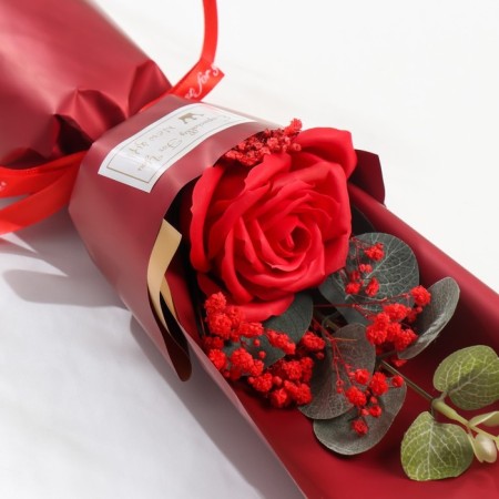 Bouquet of soap petals "Rose and eucalyptus" red 7.5x11x34.5 cm-2