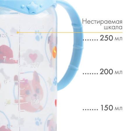 A bottle for feeding "Trend. Dogs ”, classic throat, 250 ml., 3 months, cylinder, with handles, blue color-2