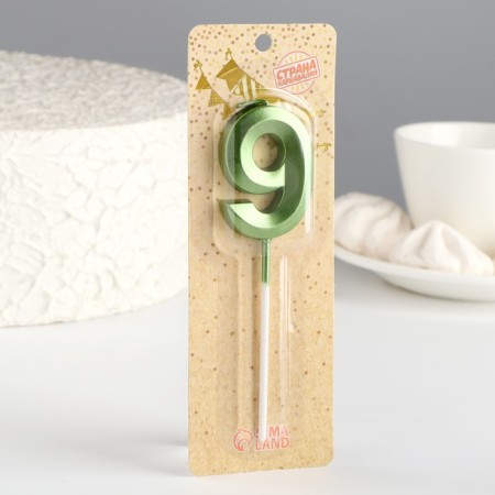 Candle in the cake on the skewer "Fine", the number "9", the emerald, 5 cm-4