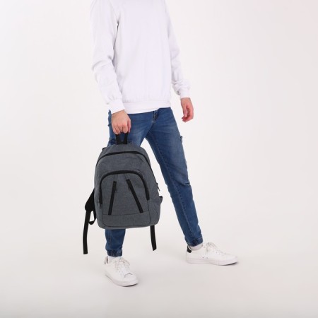 A backpack with a zipper, "saxi", outer pocket, gray color-9