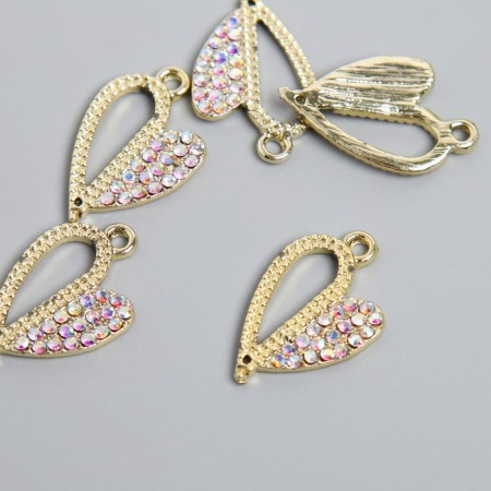 Decor for creativity metal, rhinestones "different halves of the heart" gold 1.8x2.5 cm
