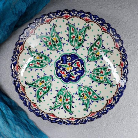 Largan Rishtan ceramics "Flowers", 32 cm, blue, deep-5