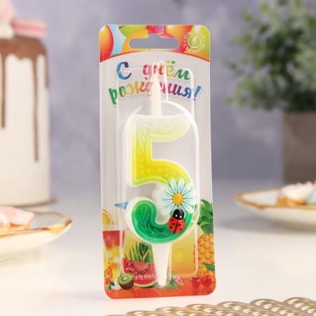 Candle for the cake "Chamomile", 10.2 cm, multi -colored number "5"-1