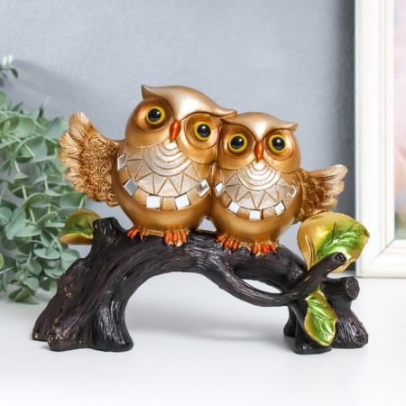 Polystone souvenir "Two gold owls on a snag" on the chest sun 8x22x17.5 cm