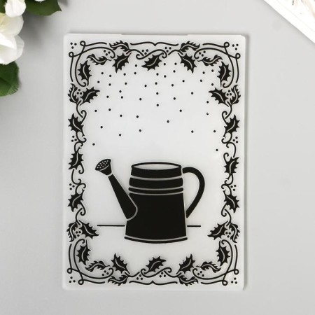 Embosing stencil plastic "watering can and leaves" 14.5x10.5 cm