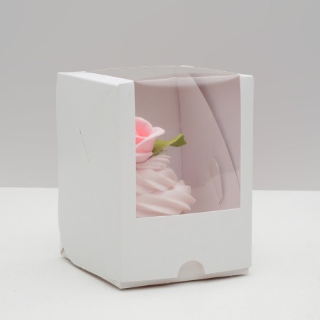 Packaging for one cupcake with a window, white, 12.5 x 9.5 x 9.5 cm