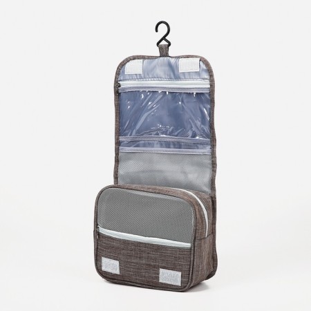 Velcro cosmetic bag, with hook, brown color-2