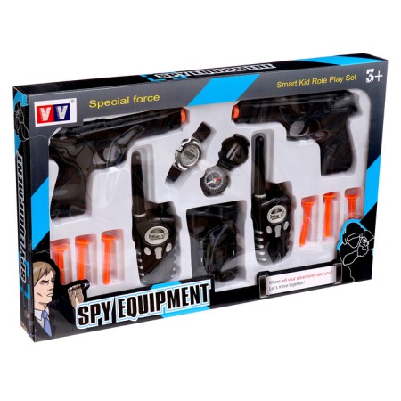 Game set of a double agent spy: 2 pistols, 2 walkie -talkies, hours, compass, binoculars-11