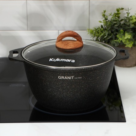 Pan Granit Ultra (Original), 4 l, d = 26 cm, h = 19 cm, glass cover, anti -stick coating, brown color-3