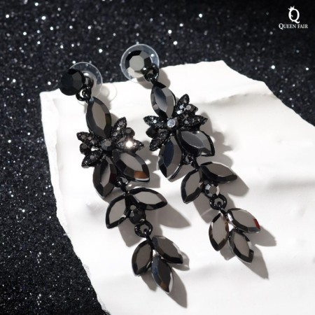 Hanging earrings with rhinestones "openwork" Spring mood, black color, 7cm-1