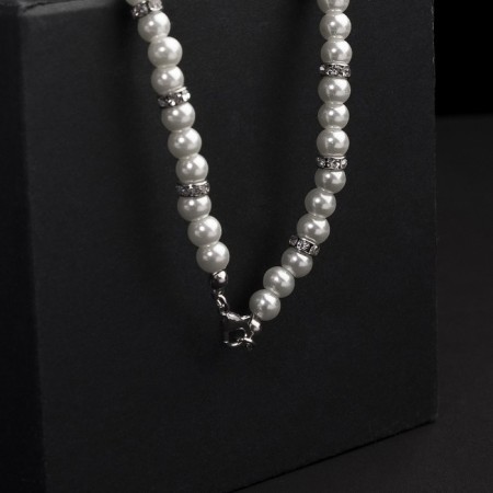 Pearl beads "Bride" with rhinestones, ball No. 4, white color, l = 43.5 cm-6