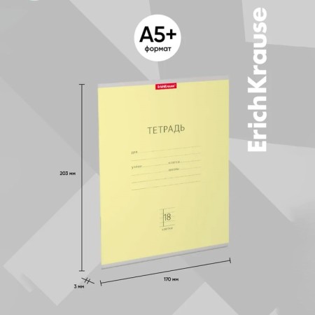 A notebook of 18 sheets in the Erichkrause “Classic”, the cover coated cardboard, an offset block, whiteness 100%, yellow-2