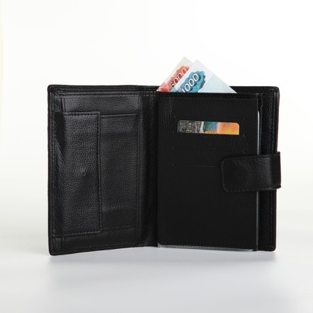 Male purse on magnet 3 in 1, department for auto documents, passports, black color-6