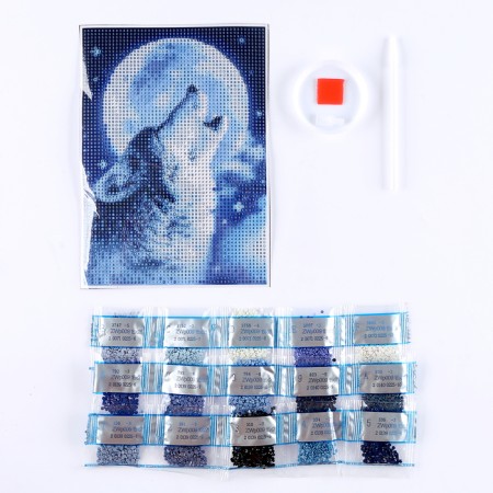 Diamond mosaic with full filling on the canvas "Wolf", 15 x 21 cm-2