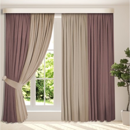 Set of curtains "Canvas", size 200x270 cm, 2 pcs, dusty rose, beige color-3