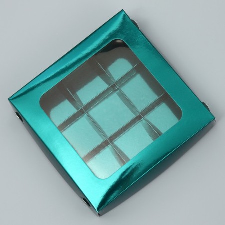 Box for sweets, confectionery packaging, 9 cells, “Emerald”, 14.7 x 14.7 x 3.5 cm-1