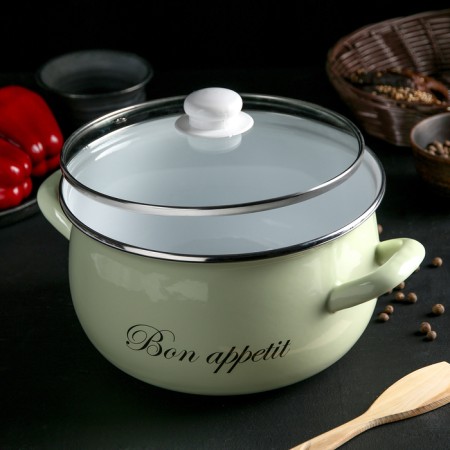 Lime pan, 5.1 l, glass cover, induction, color light green-1
