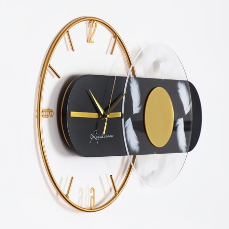 Wall clock, series: interior, "feathers", 60 x 36 cm, d-36 cm-1
