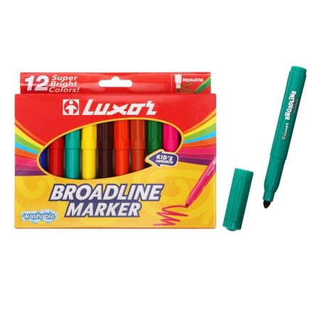 Flomasters 12 colors Luxor "Broadline", washed off, thickened, cardboard, with a Euro suspension