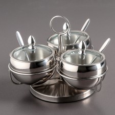 A set of sugarmen made of stainless steel, 340 ml, 19 × 14 cm, on a spinning stand with spoons, 3 pcs