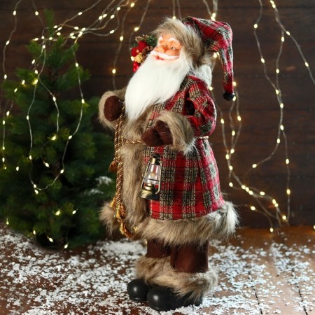 Santa Claus "in a red checkered fur coat, with a flashlight/ c branches" 60 cm-3