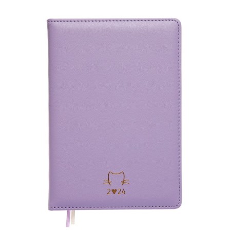 Dated diary 2024 A5 176 sheets, Devente.I Love Cat, hard leather cover, stamping foil, lies, cream block 70 g/m2, lilac