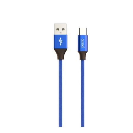 PERO DC-02, Type-C cable-USB, 3 A, 1 m, fabric braid, blue