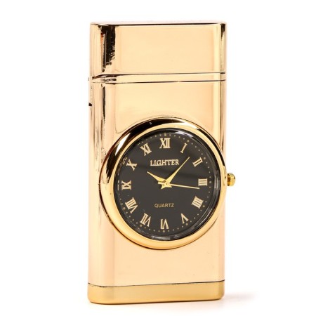 Gas lighter "style", piezo, with a clock, with backlight, gold-1