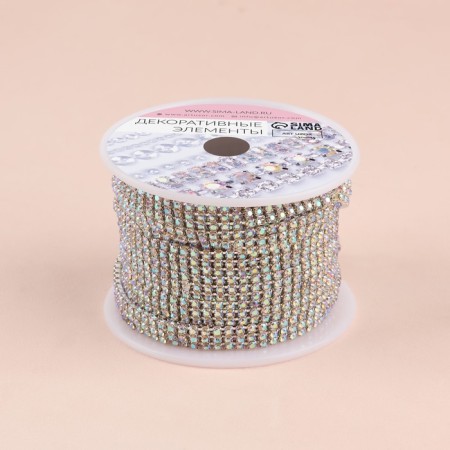 Chain with rhinestones, with holography, 3 rows, metal, glass, 6 mm, 4.5 ± 0.2 m, silver color-3