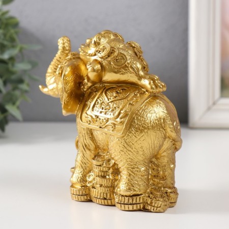 Necc Gold Polystone "Toad on an elephant with coins" 12x6.8x11.2 cm-2