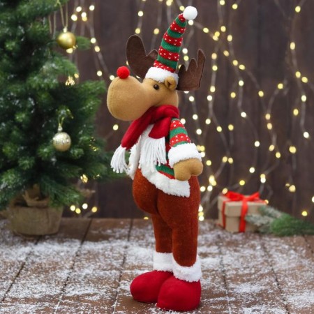 Soft toy "Deer - Puzanchik" stands, 10x49 cm, red -green-1