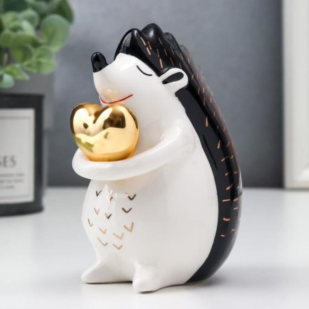 Souvenir Ceramics "Hedgehog with heart" White-black with gold 10.6x6x9.5 cm