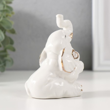 Souvenir ceramics "Elephant with heart" White with gold 5.7x7x9.5 cm-2