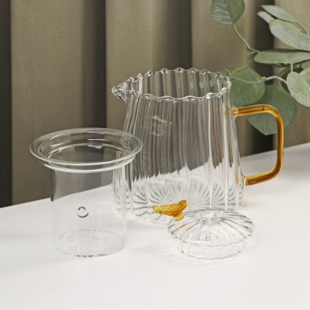 Tea -glass set "Bliss", 6 items: kettle 600 ml, bowl 150 ml, saucer d = 12cm, stand 12 × 6.5 cm-2