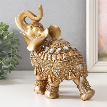 Souvenir Polystone "Elephant in the Golden Popon with Rhilizes" MIX 20x10x21 cm-2