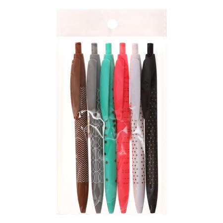 A set of ballpoint pens 6 pieces, 0.5mm, a body with a pattern, rubberized, blue ink, mix-3